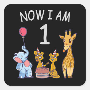 Now I am 1 year old 1st Birthday at the Zoo Square Sticker