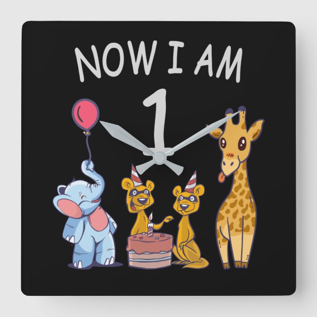 Now I am 1 year old 1st Birthday at the Zoo Square Wall Clock (Front)