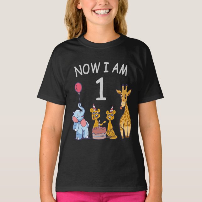 Now I am 1 year old 1st Birthday at the Zoo T-Shirt (Front)