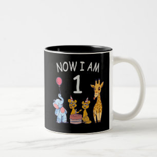 Now I am 1 year old 1st Birthday at the Zoo Two-Tone Coffee Mug