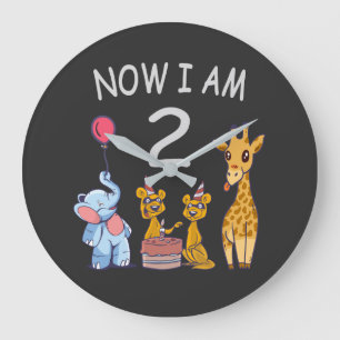 Now I am 2 year old 2nd Birthday at the Zoo Large Clock
