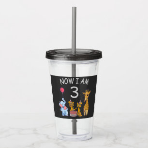 Now I am 3 year old 3rd Birthday at the Zoo Acrylic Tumbler