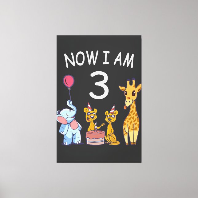 Now I am 3 year old 3rd Birthday at the Zoo Canvas Print (Front)