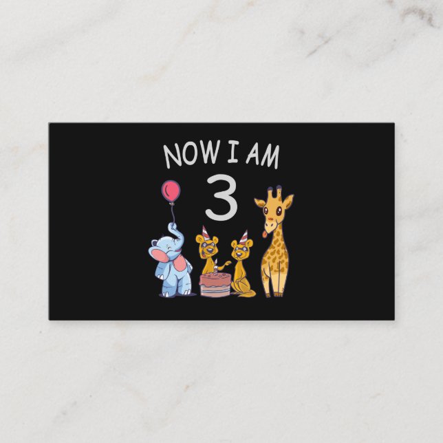 Now I am 3 year old 3rd Birthday at the Zoo Enclosure Card (Front)