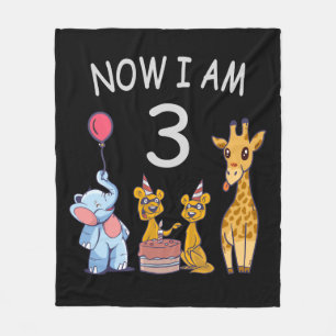 Now I am 3 year old 3rd Birthday at the Zoo Fleece Blanket
