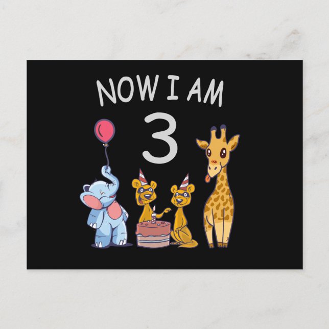 Now I am 3 year old 3rd Birthday at the Zoo Postcard (Front)