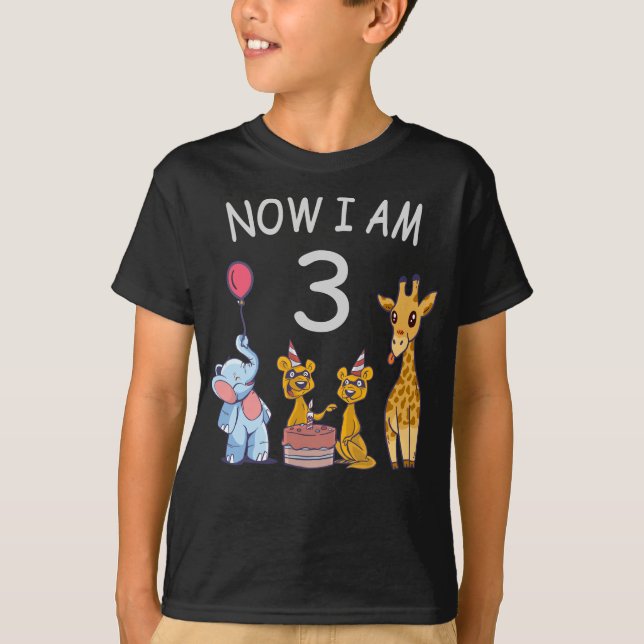 Now I am 3 year old 3rd Birthday at the Zoo T-Shirt (Front)