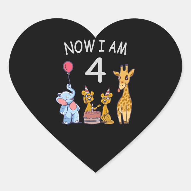 Now I am 4 year old 4th Birthday at the Zoo Heart Sticker (Front)