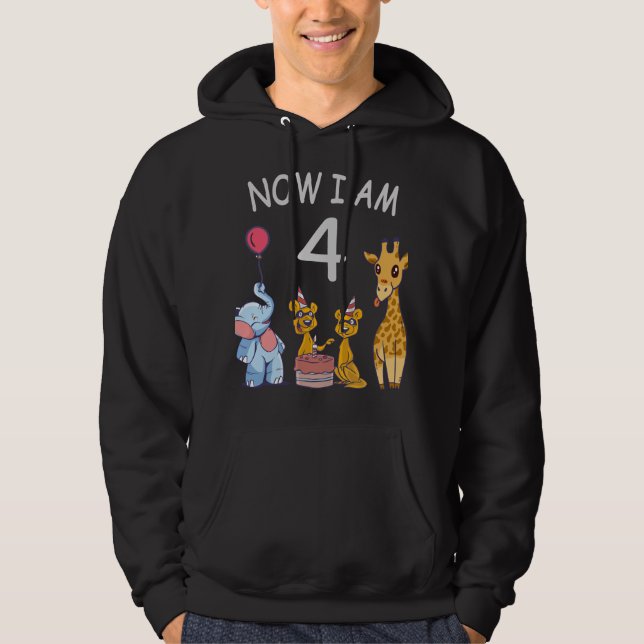 Now I am 4 year old 4th Birthday at the Zoo Hoodie (Front)