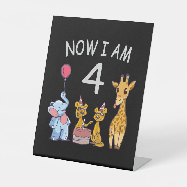 Now I am 4 year old 4th Birthday at the Zoo Pedestal Sign (Front)