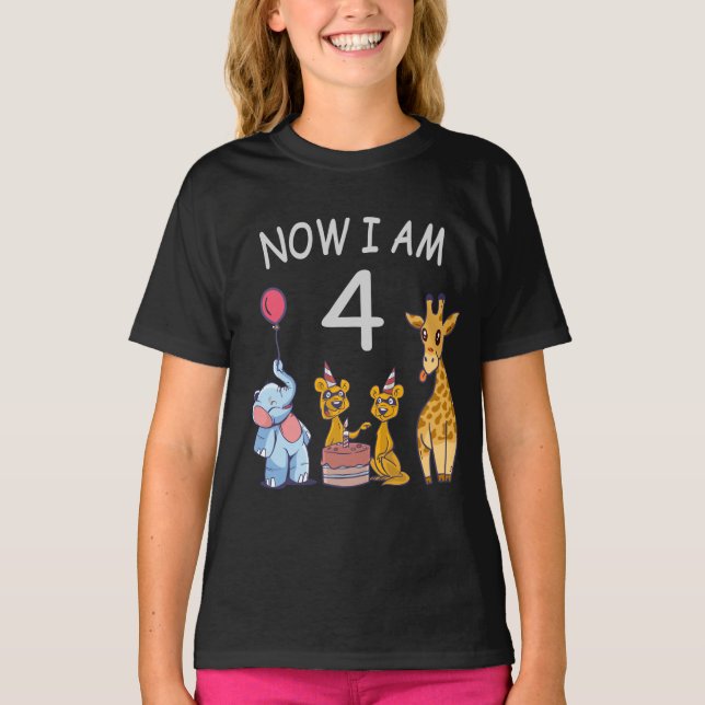 Now I am 4 year old 4th Birthday at the Zoo T-Shirt (Front)