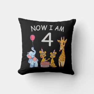 Now I am 4 year old 4th Birthday at the Zoo Throw Pillow