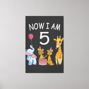 Now I am 5 years old 5th Birthday at the Zoo Canvas Print