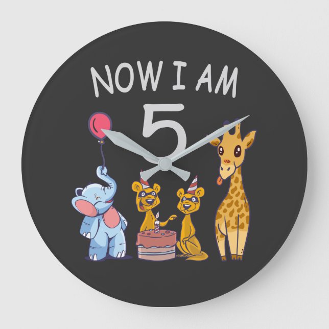 Now I am 5 years old 5th Birthday at the Zoo Large Clock (Front)