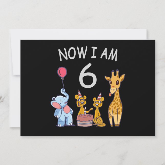 Now I am 6 years old 6th Birthday at the Zoo Invitation (Front)