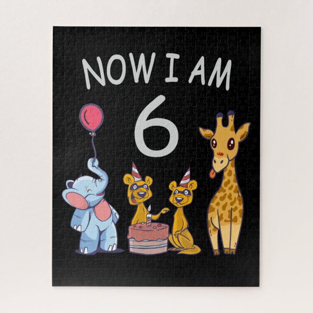 Now I am 6 years old 6th Birthday at the Zoo Jigsaw Puzzle (Vertical)