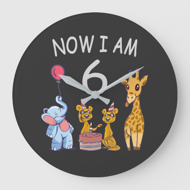 Now I am 6 years old 6th Birthday at the Zoo Large Clock (Front)