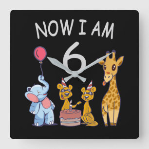 Now I am 6 years old 6th Birthday at the Zoo Square Wall Clock