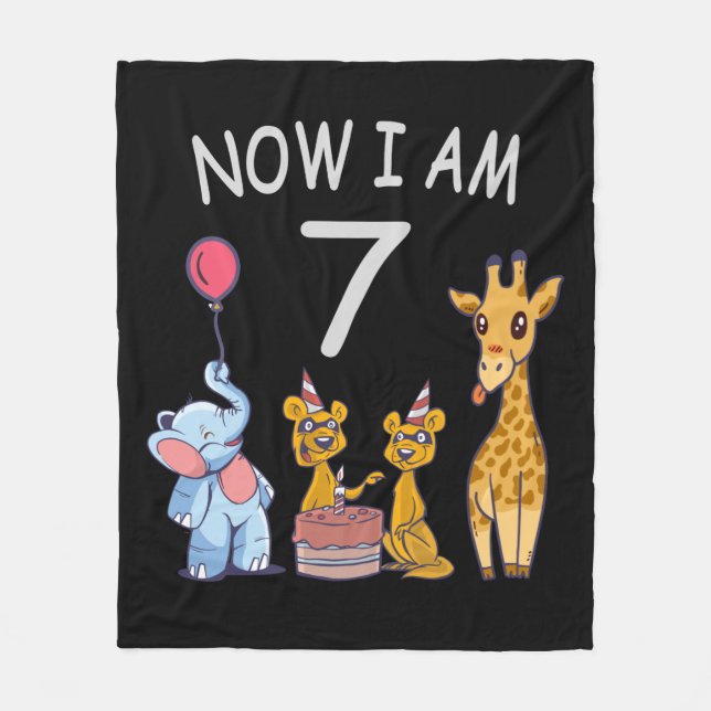 Now I am 7 years old 7th Birthday at the Zoo Fleece Blanket (Front)