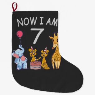 Now I am 7 years old 7th Birthday at the Zoo Large Christmas Stocking
