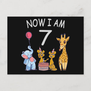Now I am 7 years old 7th Birthday at the Zoo Postcard