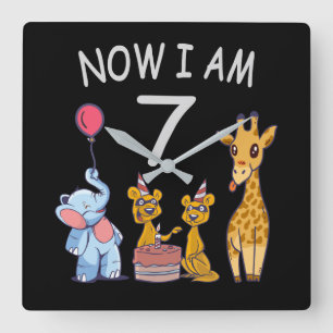 Now I am 7 years old 7th Birthday at the Zoo Square Wall Clock