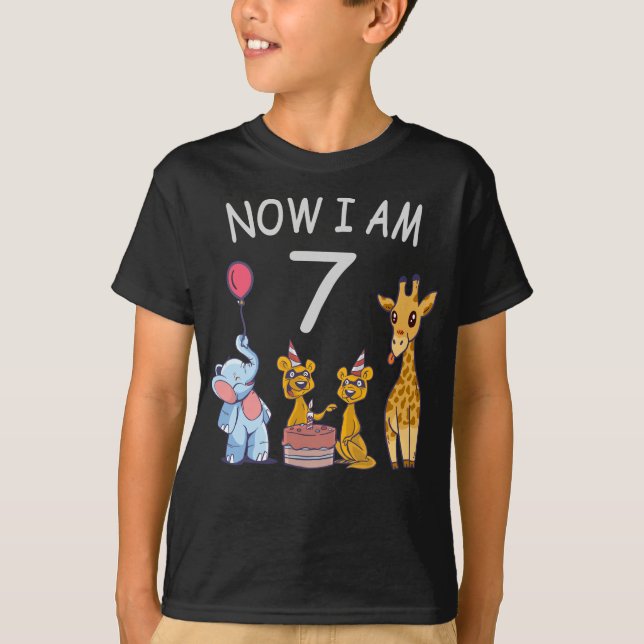 Now I am 7 years old 7th Birthday at the Zoo T-Shirt (Front)