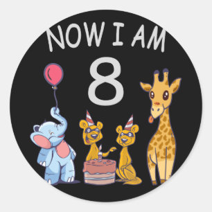 Now I am 8 years old 8th Birthday at the Zoo Classic Round Sticker