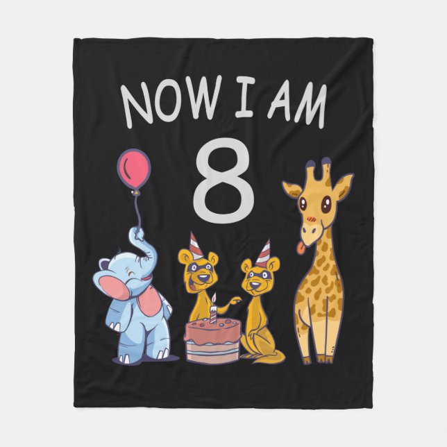 Now I am 8 years old 8th Birthday at the Zoo Fleece Blanket (Front)