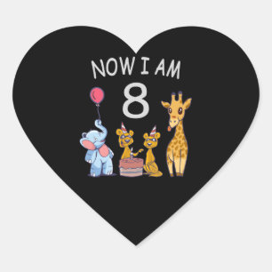 Now I am 8 years old 8th Birthday at the Zoo Heart Sticker