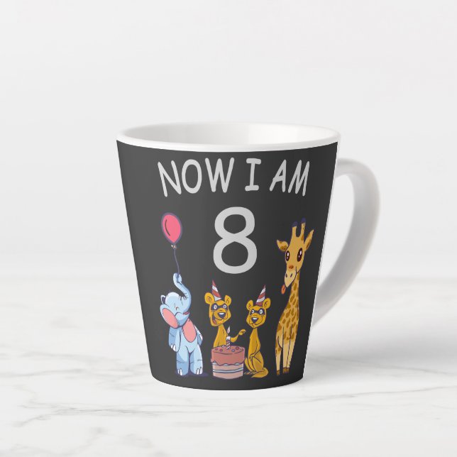 Now I am 8 years old 8th Birthday at the Zoo Latte Mug (Right Angle)