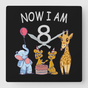 Now I am 8 years old 8th Birthday at the Zoo Square Wall Clock