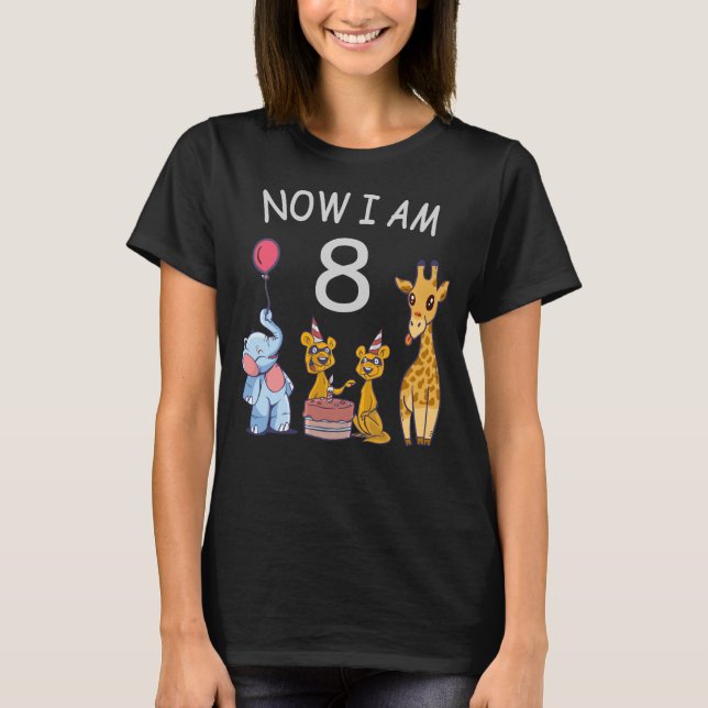Now I am 8 years old 8th Birthday at the Zoo T-Shirt (Front)