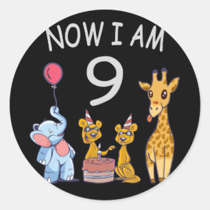 Now I am 9 years old 9th Birthday at the Zoo Classic Round Sticker