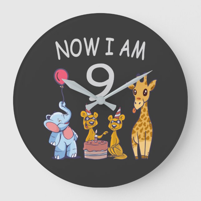 Now I am 9 years old 9th Birthday at the Zoo Large Clock (Front)