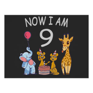 Now I am 9 years old 9th Birthday at the Zoo Poster