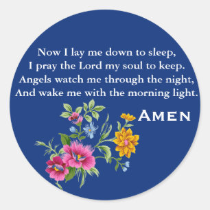 Now I Lay Me Down To Sleep White Blue Background Classic Round Sticker
