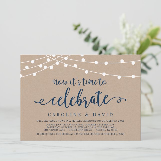 Now it's time to celebrate, Wedding Elopement Invi Invitation (Standing Front)