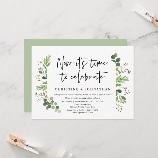 Now it's time to celebrate, Wedding Elopement Invitation (Front/Back In Situ)