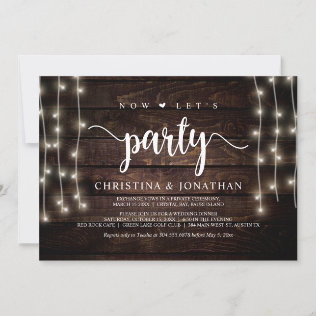 Now it's time to party, Rustic Elopement Party  Invitation (Front)