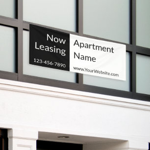 Now Leasing Black and White Apartment Name & Phone Banner