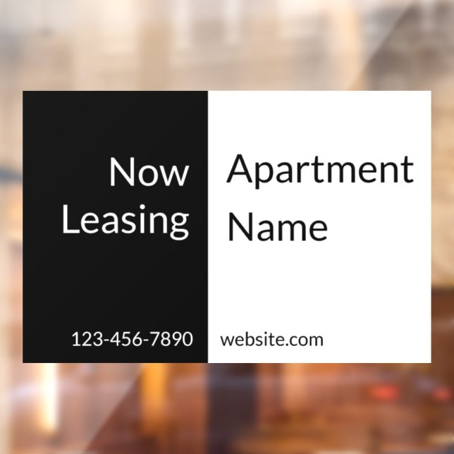 Now Leasing Black and White Apartment Name & Phone Window Cling (Sheet 2)