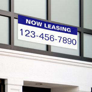 Now Leasing Blue White Large Digit Phone Number Banner