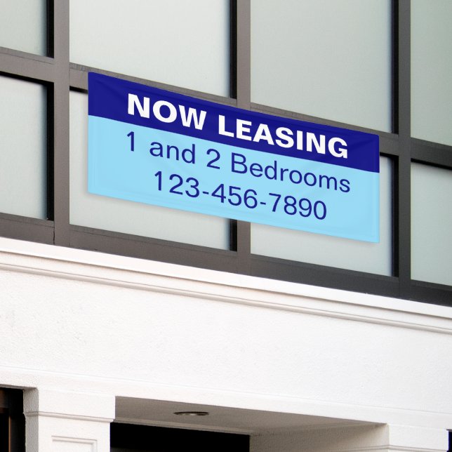 Now Leasing Dark & Light Blue Apartments for Rent Banner (Outside Building)