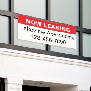 Now Leasing Red & White Apartment Community Name Banner
