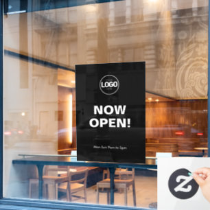 Now Open   Black Window Cling With Logo