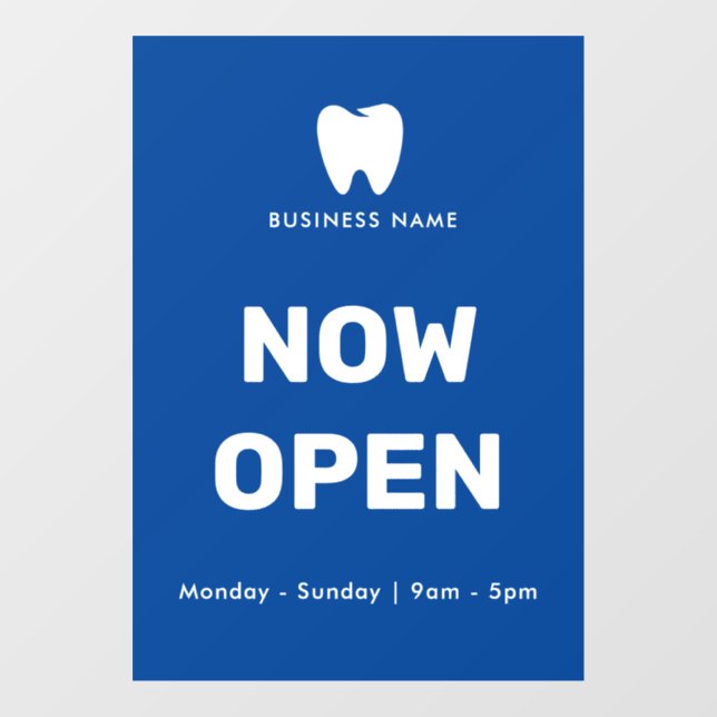 Now Open Dentist | Business Opening Times Logo Window Cling (Sheet)