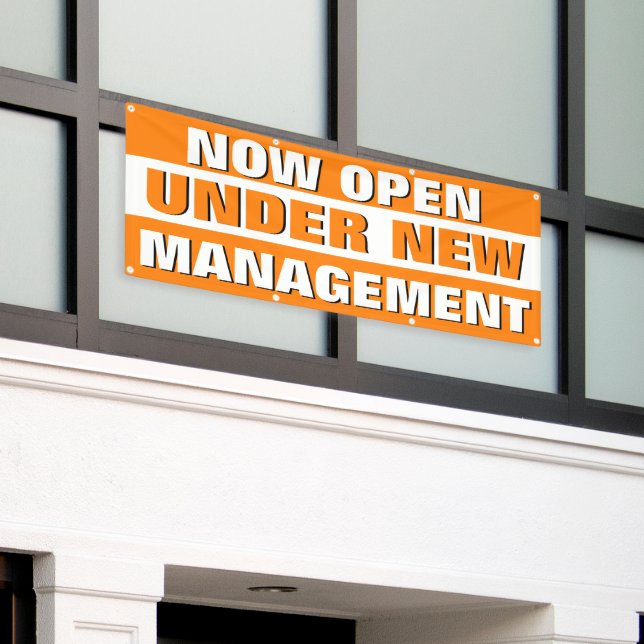 Now Open Under New Management Small Business  Banner (Outside Building)