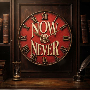 Now or Never Motivational Inspirational Typography Large Clock