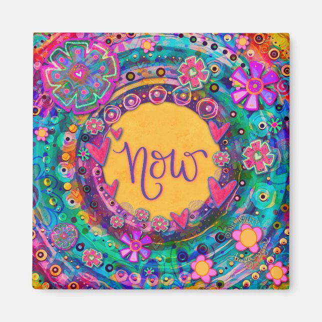 Now Pretty Colourful Floral Modern Inspirivity Magnet (Front)